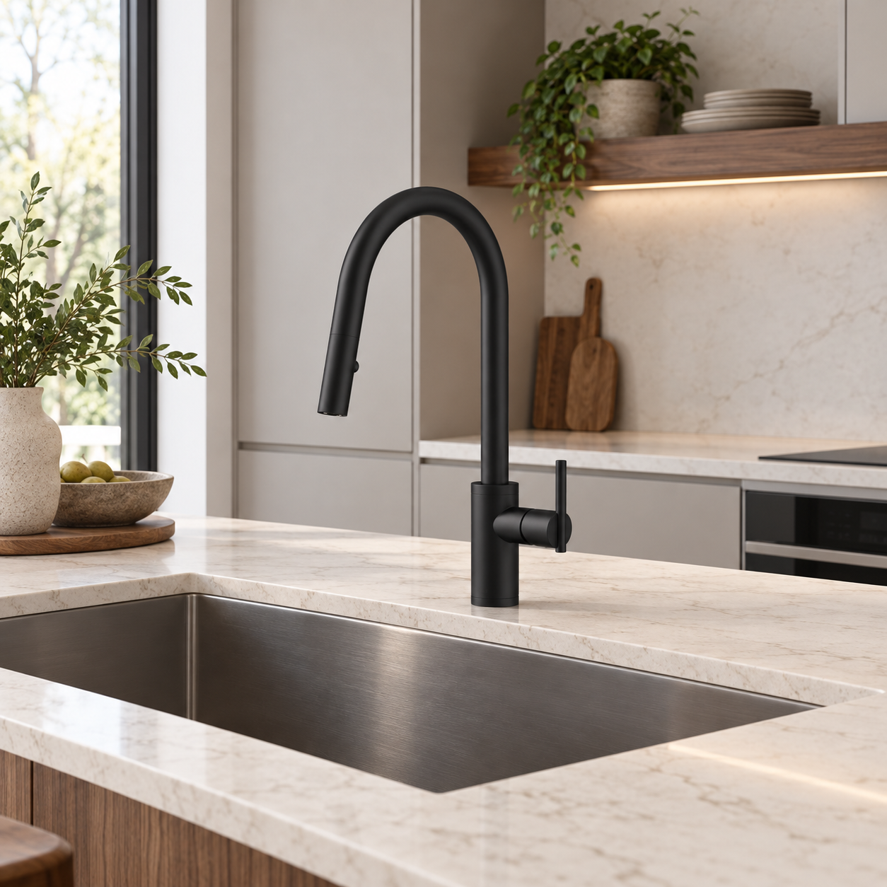 Promo : Robinet de cuisine GERBER Parma Café - Noir Satiné - rétractable bec pivotant monotrou - 2 jets - ADA